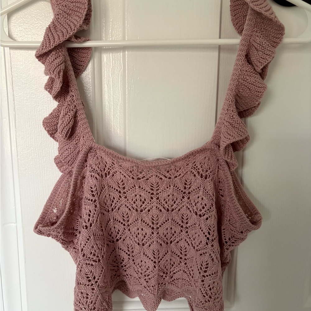Love Riche Pink Ruffled Knitted Crop Tank - Picture 3 of 4
